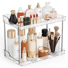 Clear Makeup Organizer 2 Tier Bathroom Counter Storage Vanity Shelf