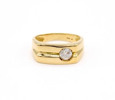 Bague Pour Homme En Or Jaune 18 Ct 750 Avec Zircone Blanc - Photo 1/4
