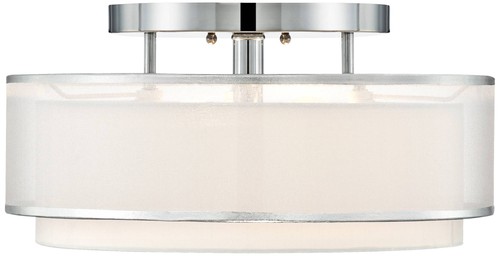 Modern Ceiling Lighting Semi Flush Mount Fixture 16" Chrome Double Drum Shade - Picture 5 of 6
