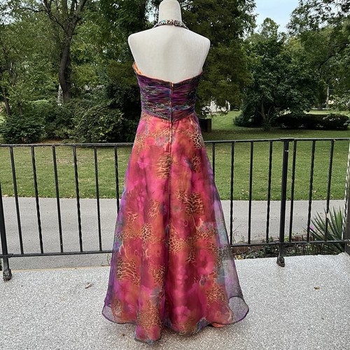 Vintage 2000s Y2K halter neck party prom dress gown purple print women’s size 8 - Picture 5 of 8