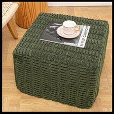 Green Square Pouf Ottoman 20x14 in Plush Fiber Floor Seat for Living Room