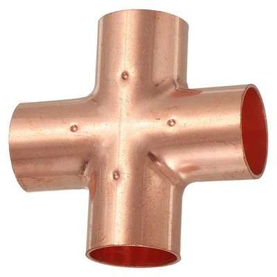 1''(25.4mm) Copper Cross Pipe Fitting 4 Way Welding End Feed Equal Pipe Connector