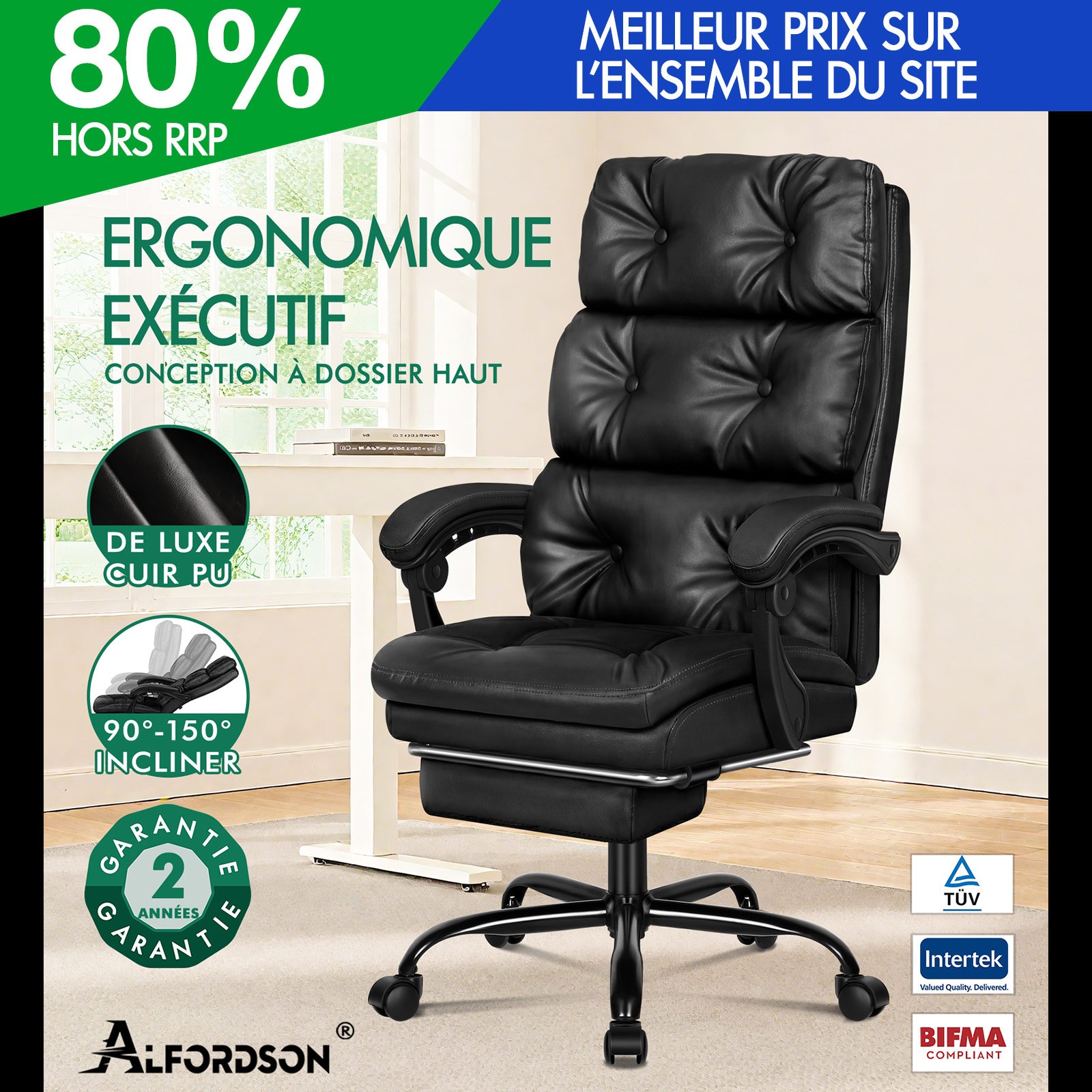 Chaise de bureau ALFORDSON contre le mal de dos siege de travail ergonomique