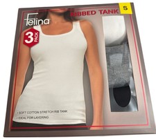 Felina Ribbed Tank 3-Pack Small Soft Cotton Stretch Ideal For Layering NWT