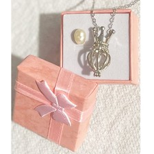 Lucky Crown Cage Pendant 17" Necklace with Pearl, Jewelry Gift for Women, Girls