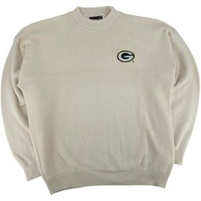VTG 90s Mens Cream Embroidered NFL Green Bay Packers Knitted Crewneck Sweater XL
