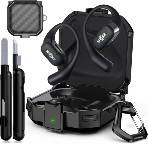 【Secure Lock】 Case for SHOKZ OpenFit with Cleaning Kit & Keychain, Black - 第 1/7 張圖片