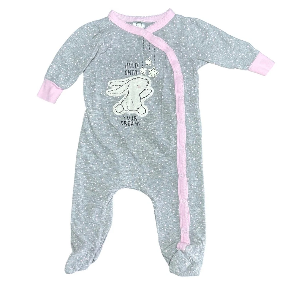 Lote de 2 Pijamas Footie Bebé Niñas Dormir 3-6 Meses Conejito Oveja Rosa Gris Foto 4 de 4