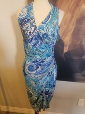 Lauren Ralph Lauren Blue Paisley Print Wrap Dress Knee Length Women's 6