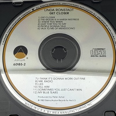 Linda Ronstadt Get Closer CD Asylum 60185-2 Made in USA