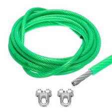 1/2 Green Vinyl Coated Wire Ropes 20ft Galvanized Steel(2PCS M12 Loop Sleeves)