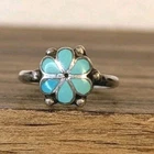 Vintage Turquoise Flower Inlay Ring Sterling Silver Zuni Style Size 5.25