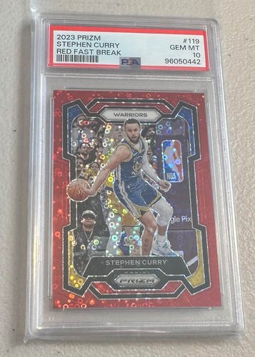 2023-24 Prizm Stephen Curry #119 Red FB Prizm #d/100, PSA 10. HOT Logoman POP 20