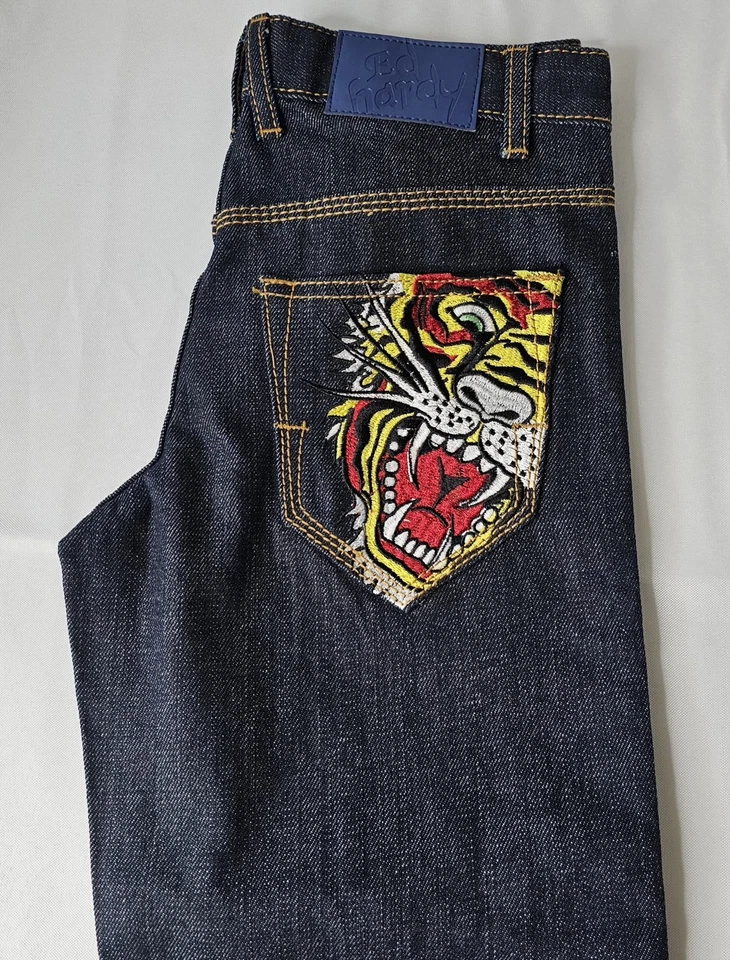 Vintage Ed Hardy  Embroidered Tiger Denim Youth Jeans Size 10 NWT OLD STOCK  - Image 3 of 4