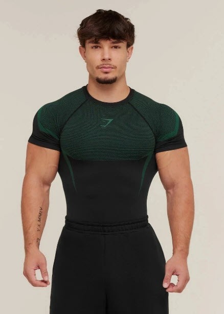 Gymshark Onyx 5.0 Seamless Short Sleeve T-Shirt Black/Lift Green