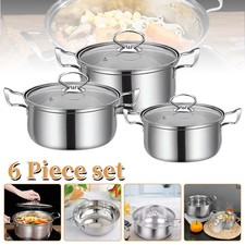 3PCS Soup Pot Set Stainless Steel Thick Bottom Anti Stick Cooking Pots With Lids