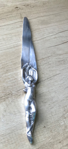 VINTAGE JUGENDSTIL AKT MEERJUNGFRAU/FEE SERVIERMESSER poliert ZINN GESTEMPELT H - Bild 5 von 17