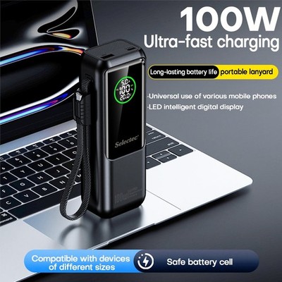 100W Powerbank USB-C USB-A Schnelllader MacBook iPad Laptop Power-Bank schwarz