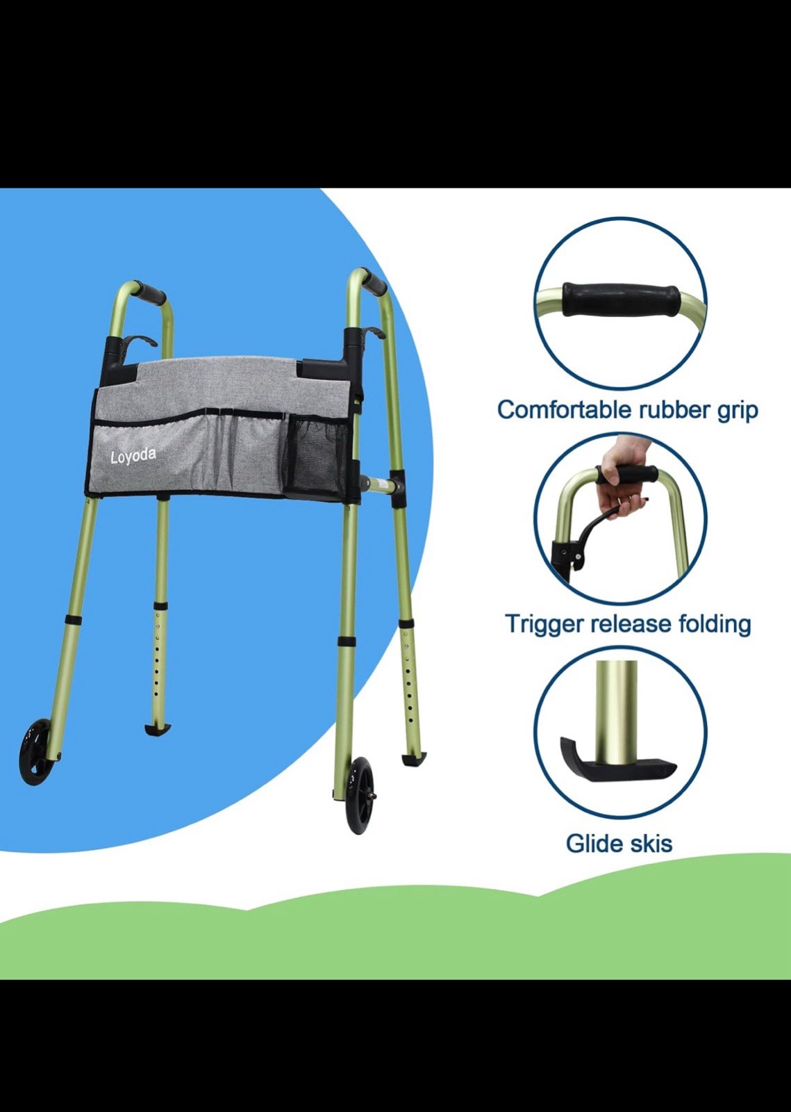 Loyoda Folding Walker Green