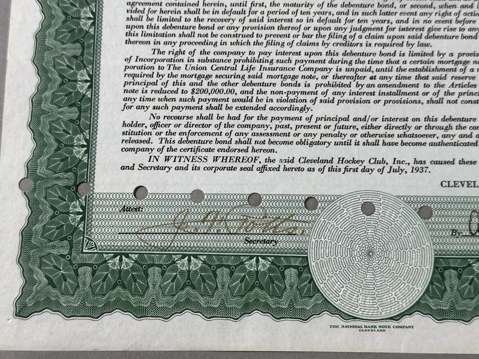 VTG 1937 Cleveland Ohio Barons Hockey Club 15 Year Bond American Hockey League - Image 4 of 4