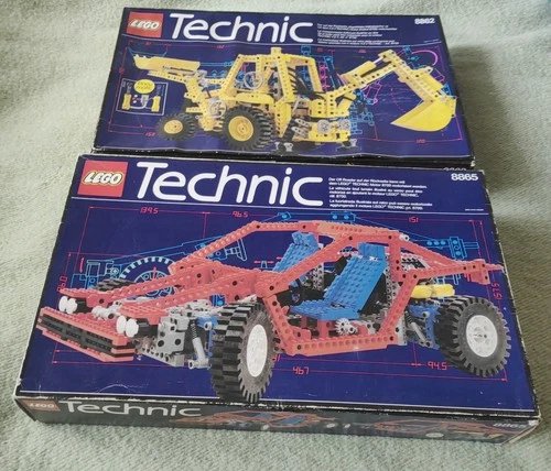 Lego Technic 8862 + Lego 8865, Vintage 1988, Full Set, Pneumatic Excavator, Car