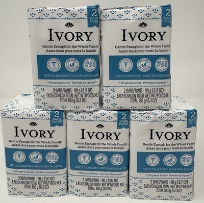 Ivory Gentle Bar Soap, 2-pack Lot of 5, 10 total bars, Each bar 3.17 oz