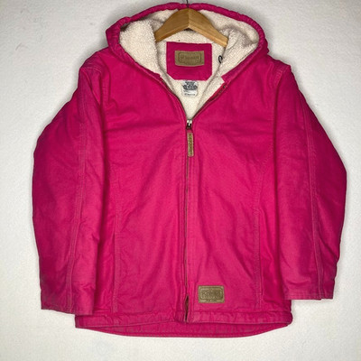 CE Schmidt Barn Jacket Youth M 10-12 Pink Canvas Hooded Sherpa Lined Heavy Duty