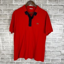 Lacoste Mens Slim Fit Polo Shirt Red Navy Blue Collar Cotton Pique Size 8 XL