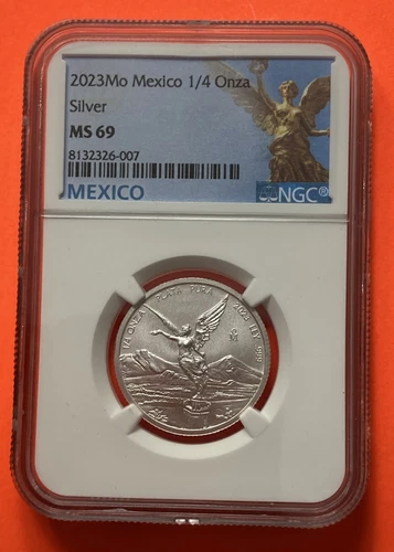 Slabbed 2023-Mo 1/4oz SILVER Plata Pura .25 Onza NGC MS-69 Mexico LIBERTAD Label
