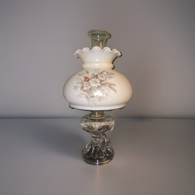 Antique Oil Lamp Hand Painted Milk Glass Shade. Glow Crystal Base