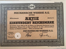 Mechanische Weberei AG Zittau alte Aktie über 100 RM 1940