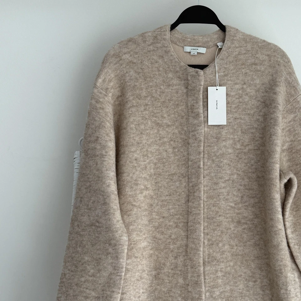 Abrigo de Coche Vince Texturizado Suave Esculpido Grande Beige Longline Lana Mezcla Alpaca Foto 3 de 4