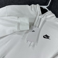 Nike Sportswear Club Fleece Pullover Hoodie White Black Men's Sz M BV2654 100