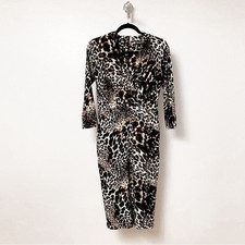 Single Surplice Leopard Print Summer Chic Long Sleeve Bodycon Midi Dress Medium