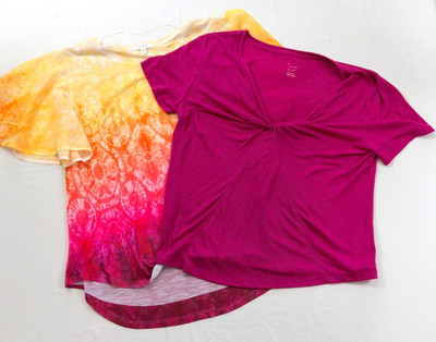 women's lot of 2 tops sizes XL yellow pink short sleeve pullover linen polyester