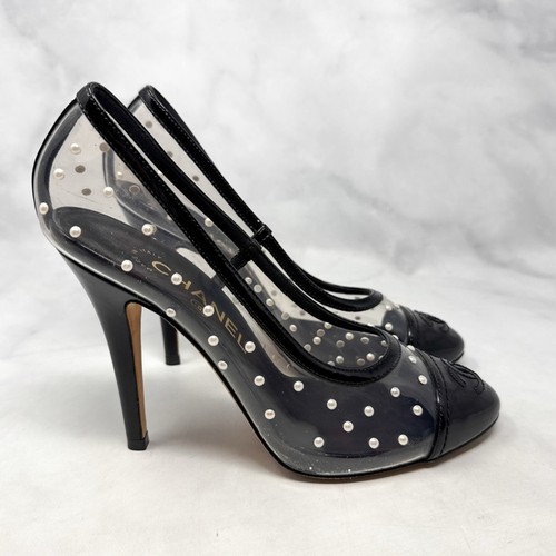 CHANEL Vintage CC Coco Mark Pearl Polka Dot Clear Transparent Pumps Heels 35,5 - Bild 3 von 15