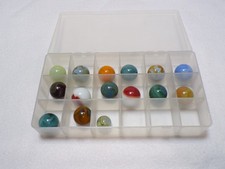 Lot of 14 Shooters and 1 Regular Glass Marbles in a Plastic Case. Good Condition