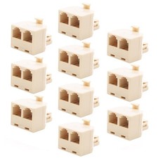 10 Pcs RJ11 6P4C Telephone Phone Line 1 Male to 2 Female T Modular Adapter Ivory
