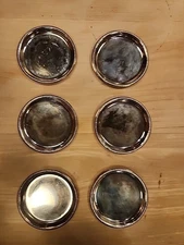 Set of 6 Vintage Silver Plate Bottle Coasters Trinket Tray 4" diameter