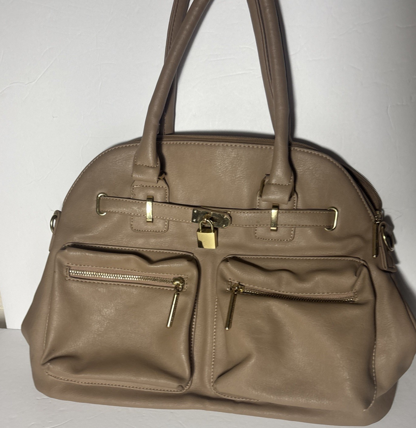 Shoulder Bag Handbag Purse Multiple Pockets Rampage Double Handle Beige-image