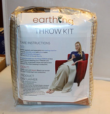 Earthing Throw Kit Beige Striped Cotton/Silver Fiber Blanket 50x72 in