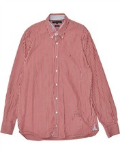 TOMMY HILFIGER Mens Regular Fit Shirt Large Red Striped Cotton AS38