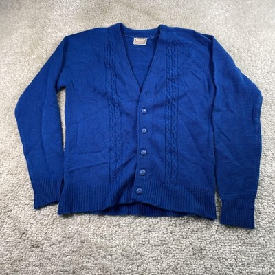Vintage Bud Berma Cardigan Sweater Mens Large Blue Cable Knit Korea 50s 60s