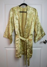 VTG Double Peach Gold Silk Satin Jacquard Short Kimono Sleeve Robe XL New Unworn