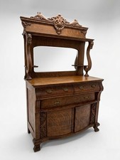 Antique Victorian Tiger Oak Sideboard Buffet Mirror Lion Heads Quarter Sawn