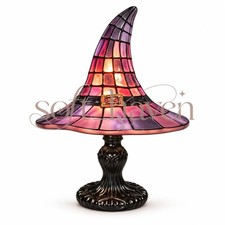 Stained Glass Witch Hat Lamp Gothic Decor, Vintage Witchy Halloween Night Lights