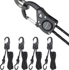 Rope Tie Down Ratchet with Carabiner Clip 1/4" x 12' Rope Cord Tightener Heavy D