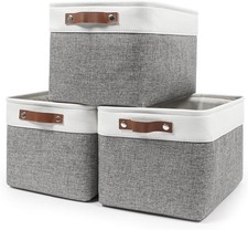 Storage Bins Large Fabric Storage Baskets for Shelves 3 Pack, Decorative Linen C