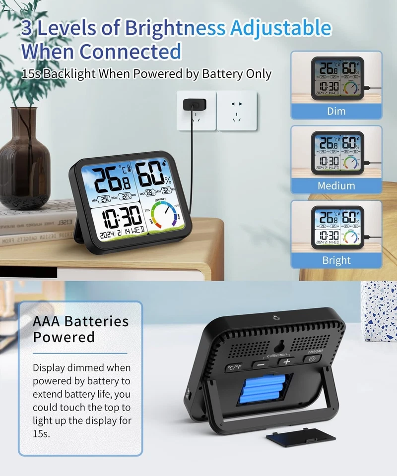 Vocoo Large Digital Temperature & Humidity Monitor Indoor Room Thermometer. 5.8" - Image 4 of 4