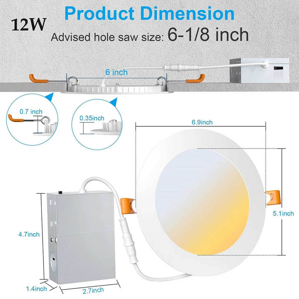 Dimmbar . Einbaustrahler 9W/12W CCT Decken Einbau Spot Leuchte Flach Bad Küche - Bild 4 von 4